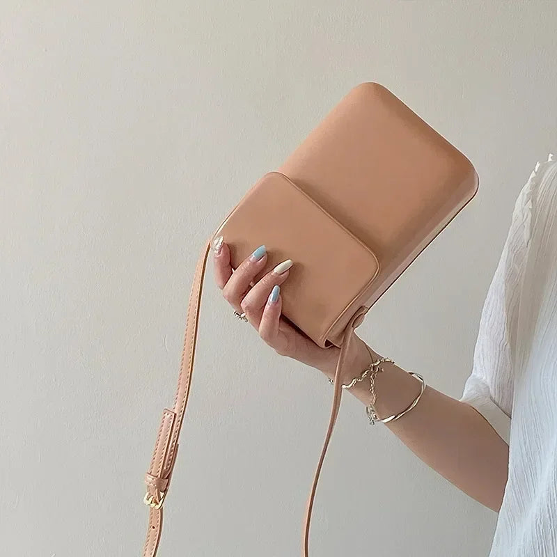 2024 Flap Crossbody Bags Women Mini PU Leather Shoulder Purses and Handbags for Girls Ladies Phone Simple Solid Designer Bag Blue Wolf Store Apricot