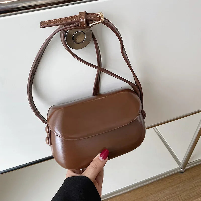 2024 Flap Crossbody Bags Women Mini PU Leather Shoulder Purses and Handbags for Girls Ladies Phone Simple Solid Designer Bag Blue Wolf Store Brown-2