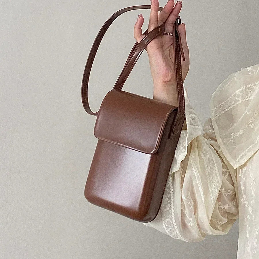 2024 Flap Crossbody Bags Women Mini PU Leather Shoulder Purses and Handbags for Girls Ladies Phone Simple Solid Designer Bag Blue Wolf Store Brown