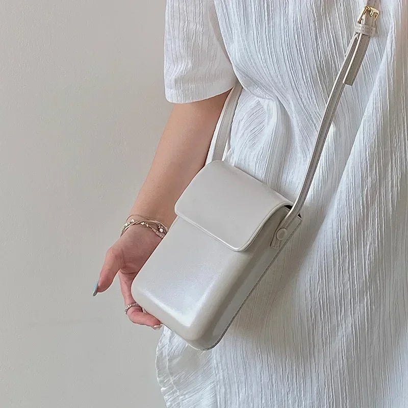 2024 Flap Crossbody Bags Women Mini PU Leather Shoulder Purses and Handbags for Girls Ladies Phone Simple Solid Designer Bag Blue Wolf Store White