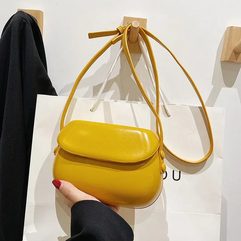 2024 Flap Crossbody Bags Women Mini PU Leather Shoulder Purses and Handbags for Girls Ladies Phone Simple Solid Designer Bag Blue Wolf Store Yellow-2