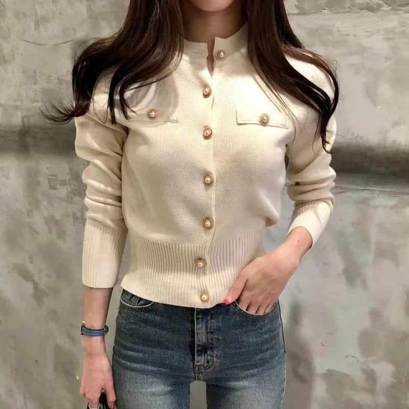 2025 Autumn Long Sleeve Fashion Women Cardigans Sweater Knitted Coat Short Casual Single Breasted Korean Slim Chic Ladies Tops Blue Wolf Store