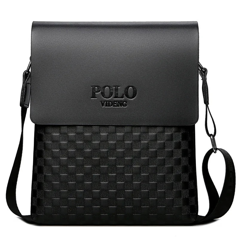 2025 Men's Shoulder Crossbody Bag Korean Version Fashionable Chessboard Pattern Embossed New Men's Casual Business Bag Blue Wolf Store Black