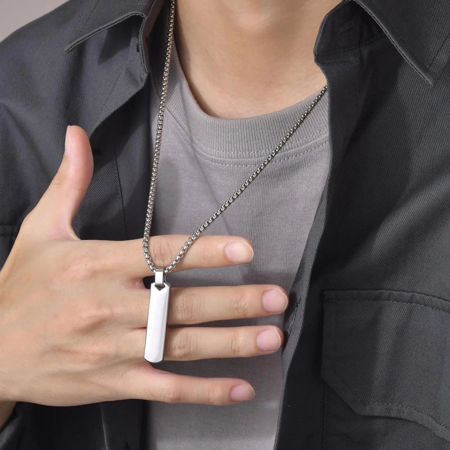 2pcs/set Vertical Bar Stacked Necklaces for Men Boys,Wateproof Stainless Steel Cuban Chain Collar,Stylish Jewelry Sets Gifts Blue Wolf Store PN-1676S