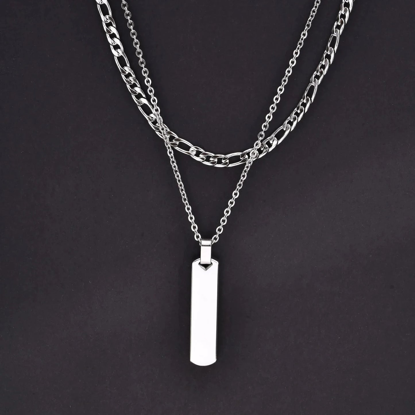 2pcs/set Vertical Bar Stacked Necklaces for Men Boys,Wateproof Stainless Steel Cuban Chain Collar,Stylish Jewelry Sets Gifts Blue Wolf Store PN-1676S-NK Chain