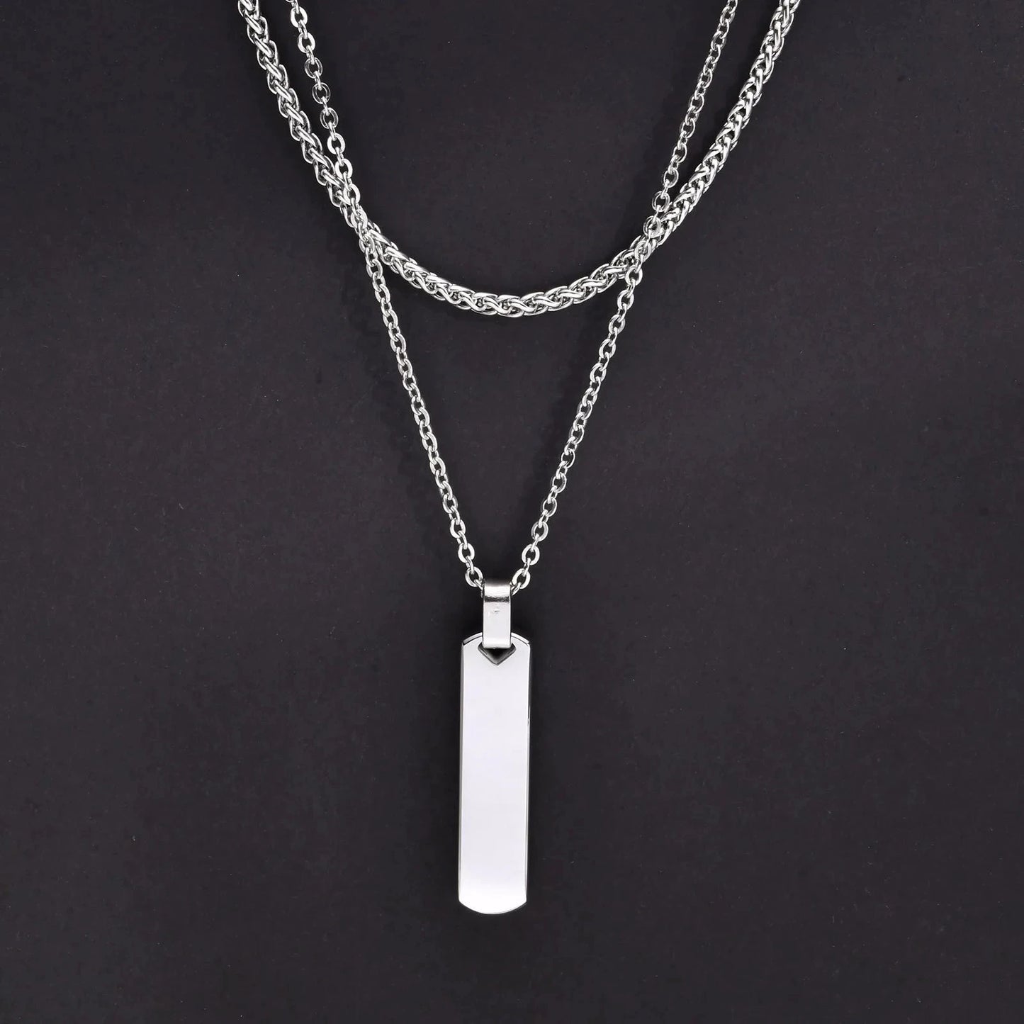 2pcs/set Vertical Bar Stacked Necklaces for Men Boys,Wateproof Stainless Steel Cuban Chain Collar,Stylish Jewelry Sets Gifts Blue Wolf Store PN-1676S-Wheat Chain