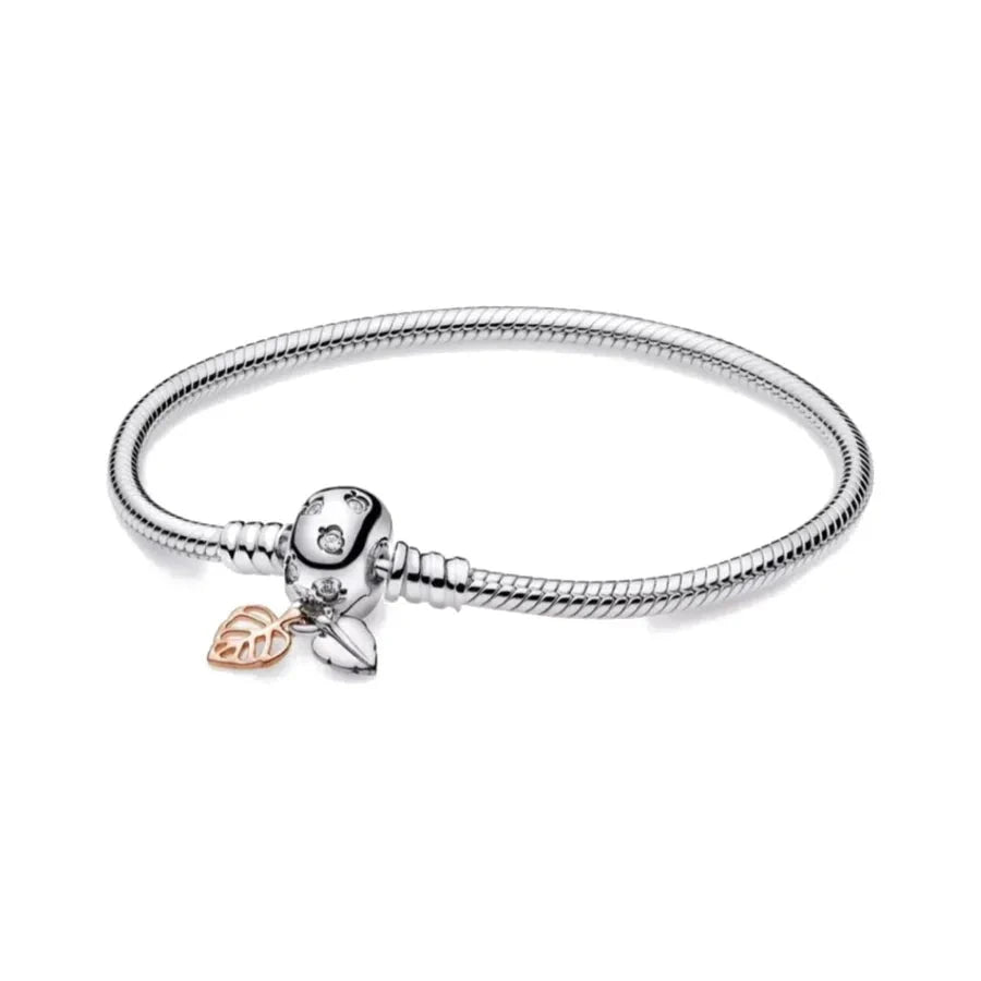 925 Silver European White Stone Star Leaf Clasp Clip Snake Chain Size 16-21cm Bracelet Bangles Jewelry Accessories Charm Blue Wolf Store Z023 17cm