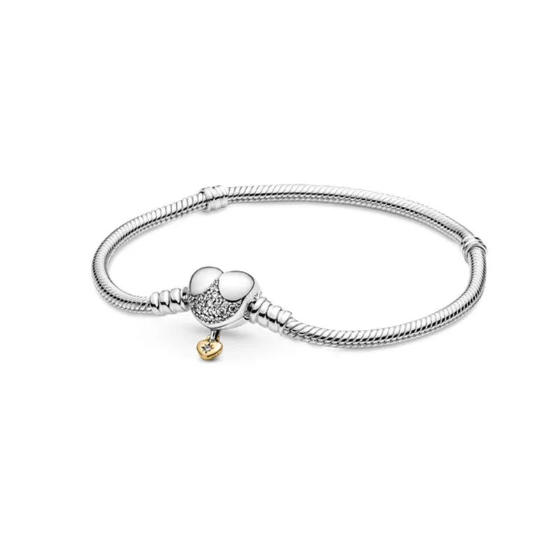 925 Silver European White Stone Star Leaf Clasp Clip Snake Chain Size 16-21cm Bracelet Bangles Jewelry Accessories Charm Blue Wolf Store Z024 16cm