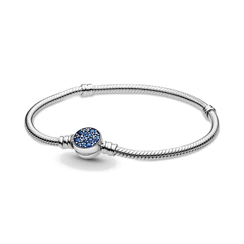 925 Silver European White Stone Star Leaf Clasp Clip Snake Chain Size 16-21cm Bracelet Bangles Jewelry Accessories Charm Blue Wolf Store Z031 17cm