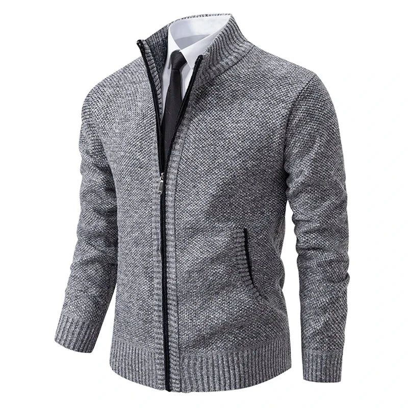 Autumn And Winter New Jersey Men's Casual Sports Coat Solid Color Stand Collar Wweater Grab Fleece Warm Zipper Cardigan Blue Wolf Store 8801Light gray 4XL