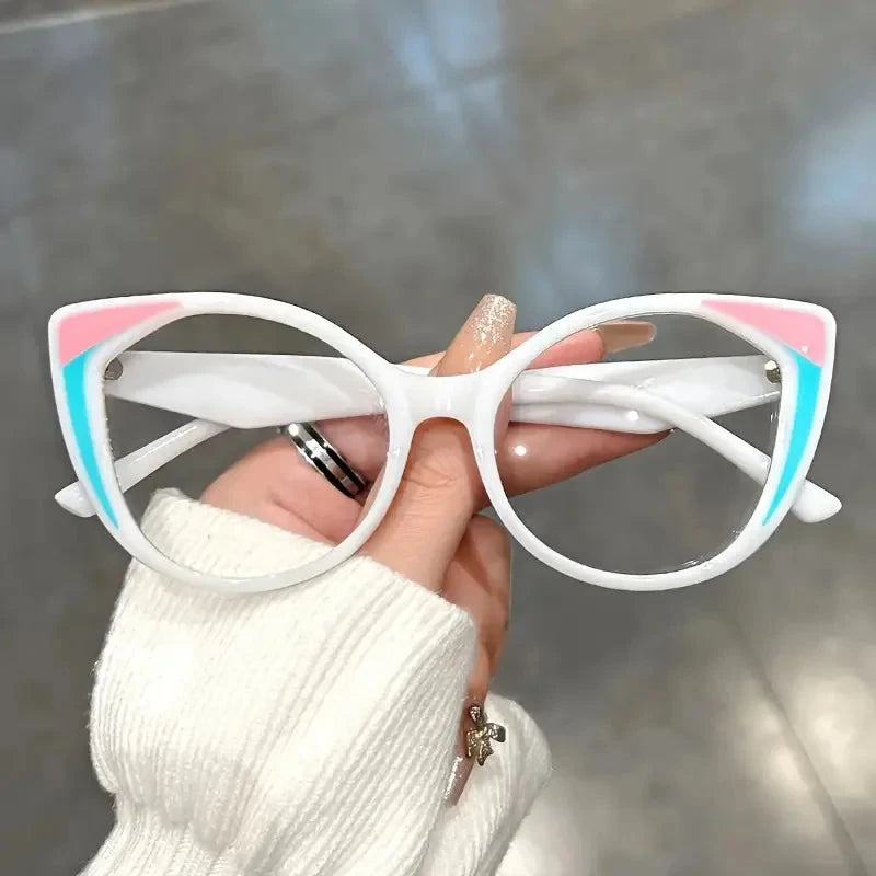 Blue Light Blocking Cat Eye Glasses with Gradient Color Frame, Transparent Lenses for Men and Women Blue Wolf Store WHITE