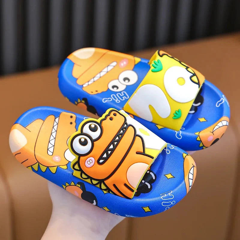 Cartoon Dinosaur Children Slippers Boy Girls Casual Shoes Flat Beach Water Shoes Indoor Soft Kids Cute Flip Flops for Boy Girl Blue Wolf Store YELLOW 34-35-insole19CM