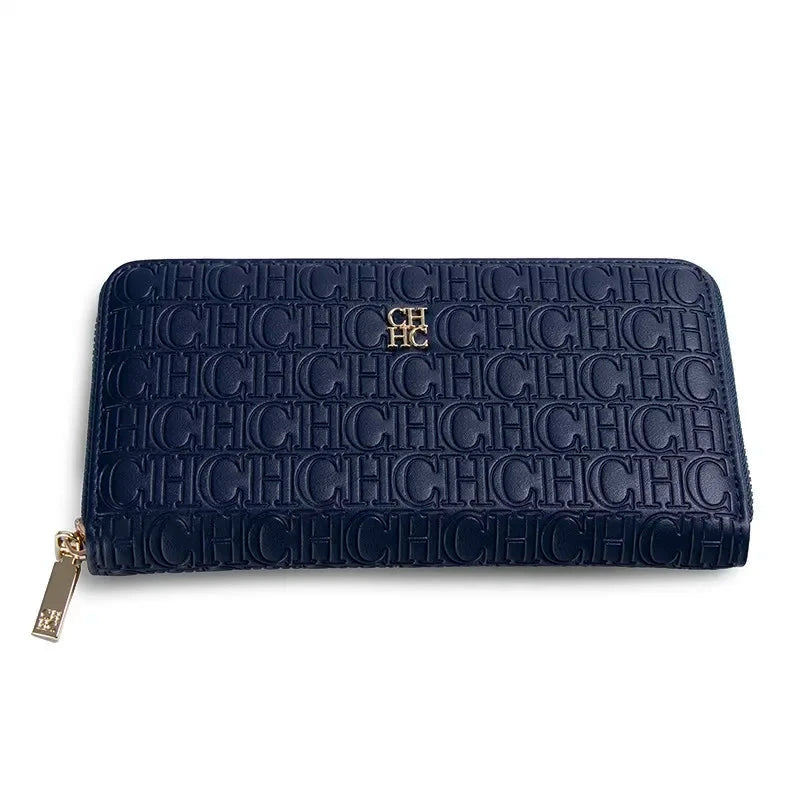 CH Women's Solid Colour Long Wallet Niche Design Fashion Simple Large Capacity Bag Luxury Temperament Vintage Classic Wallet Blue Wolf Store Blue