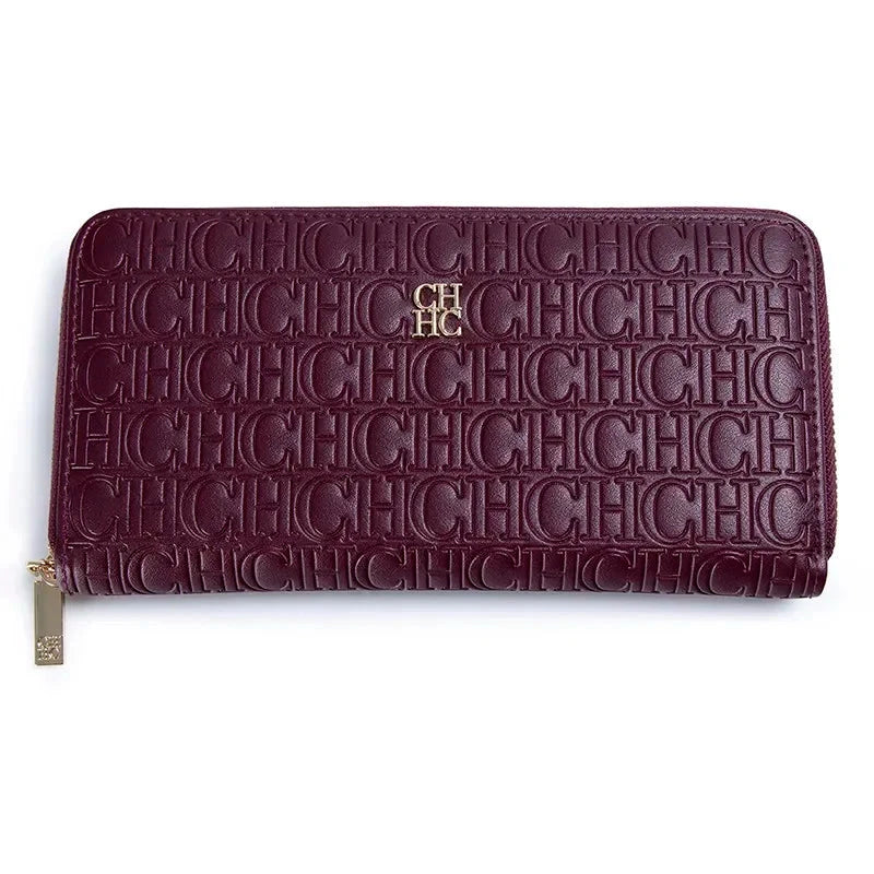 CH Women's Solid Colour Long Wallet Niche Design Fashion Simple Large Capacity Bag Luxury Temperament Vintage Classic Wallet Blue Wolf Store Burgundy