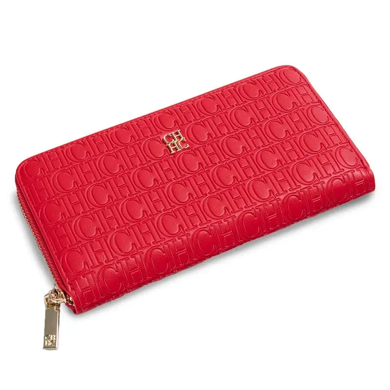CH Women's Solid Colour Long Wallet Niche Design Fashion Simple Large Capacity Bag Luxury Temperament Vintage Classic Wallet Blue Wolf Store Red