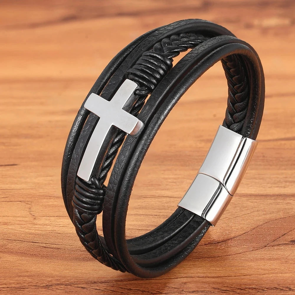 Classic Men's Leather Bracelet Classic Men's Leather Bracelet Blue Wolf Store Steel 21cm/8.27 inch