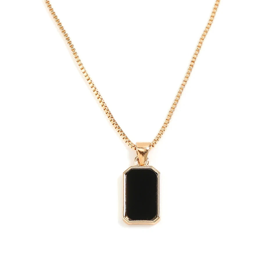 Classics Black Square Pendant Necklace For Women Men Personalized Gold Color Metal Party Daily Jewelry Blue Wolf Store