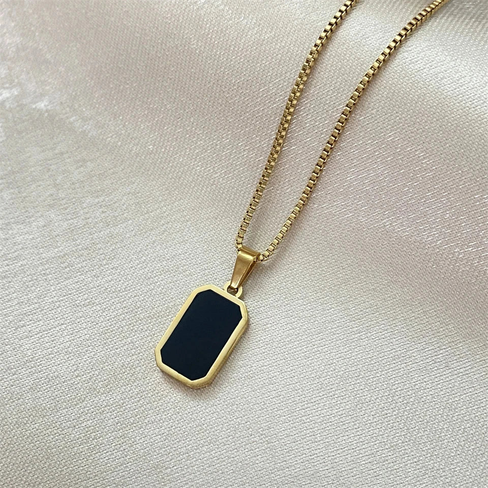 Classics Black Square Pendant Necklace For Women Men Personalized Gold Color Metal Party Daily Jewelry Blue Wolf Store