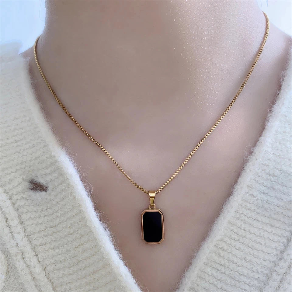 Classics Black Square Pendant Necklace For Women Men Personalized Gold Color Metal Party Daily Jewelry Blue Wolf Store
