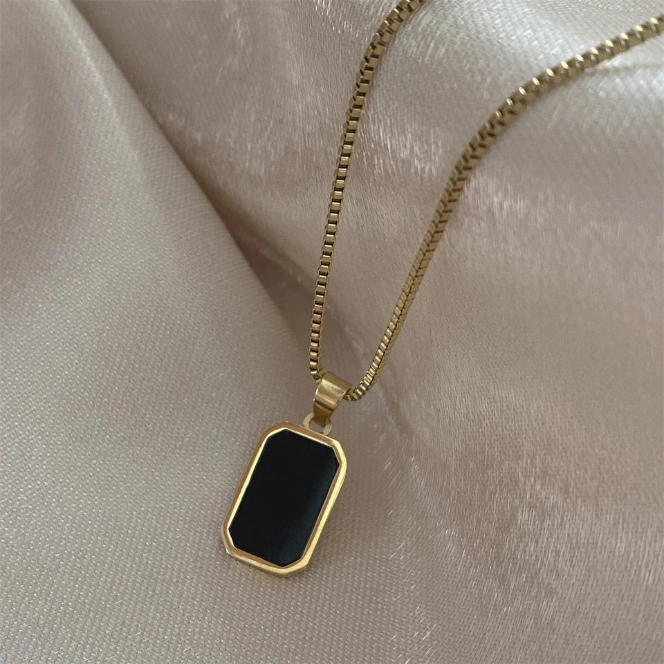 Classics Black Square Pendant Necklace For Women Men Personalized Gold Color Metal Party Daily Jewelry Blue Wolf Store