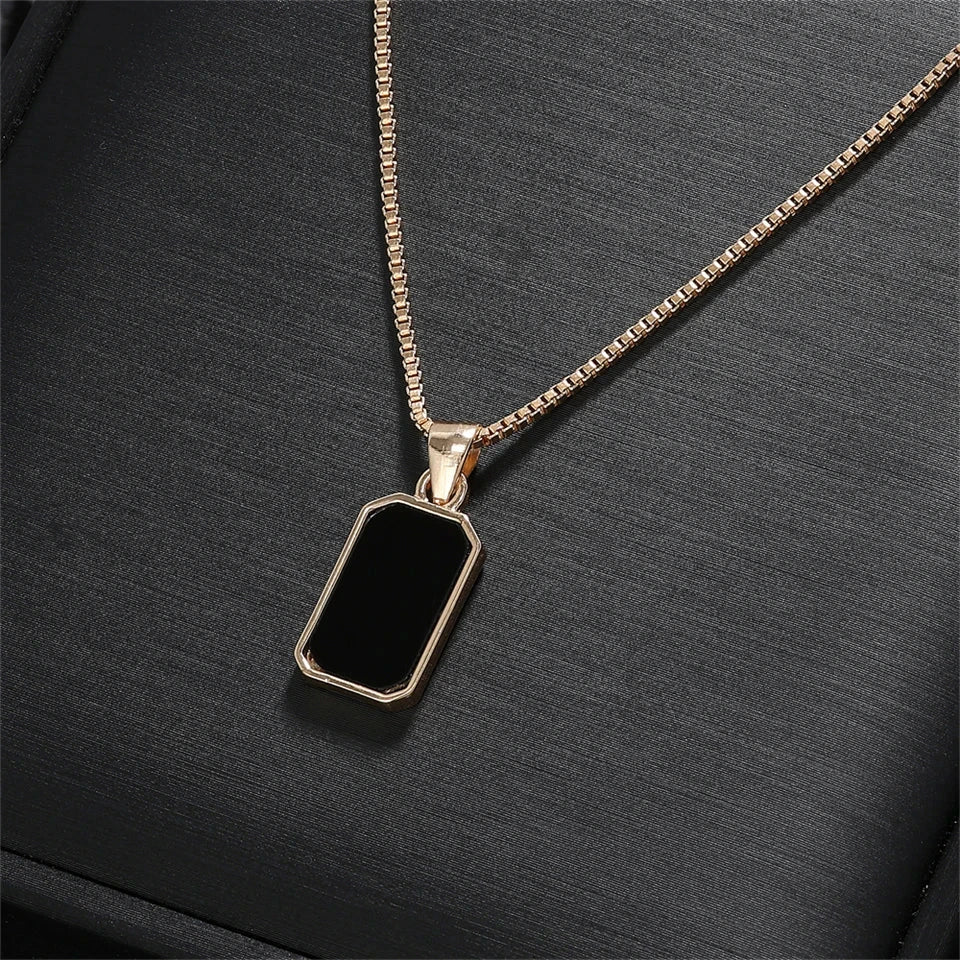 Classics Black Square Pendant Necklace For Women Men Personalized Gold Color Metal Party Daily Jewelry Blue Wolf Store Gold Color