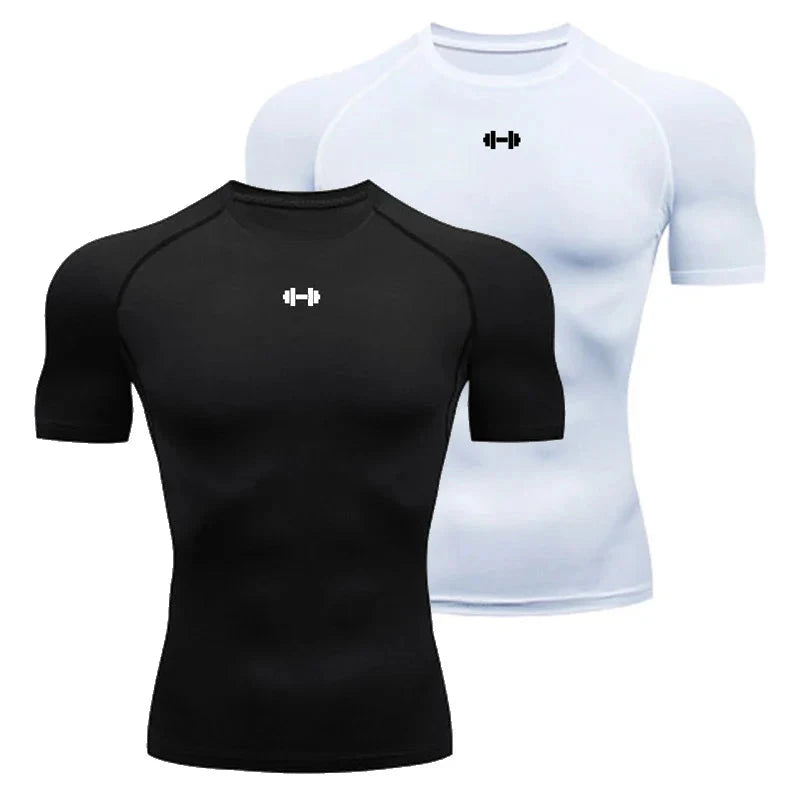 Compression T Shirt Men Summer Sportswear Running T-shirt Elastic Quick Dry Sport Tops Tee Athletic Gym Workout Shirts Men Blue Wolf Store White/Black L