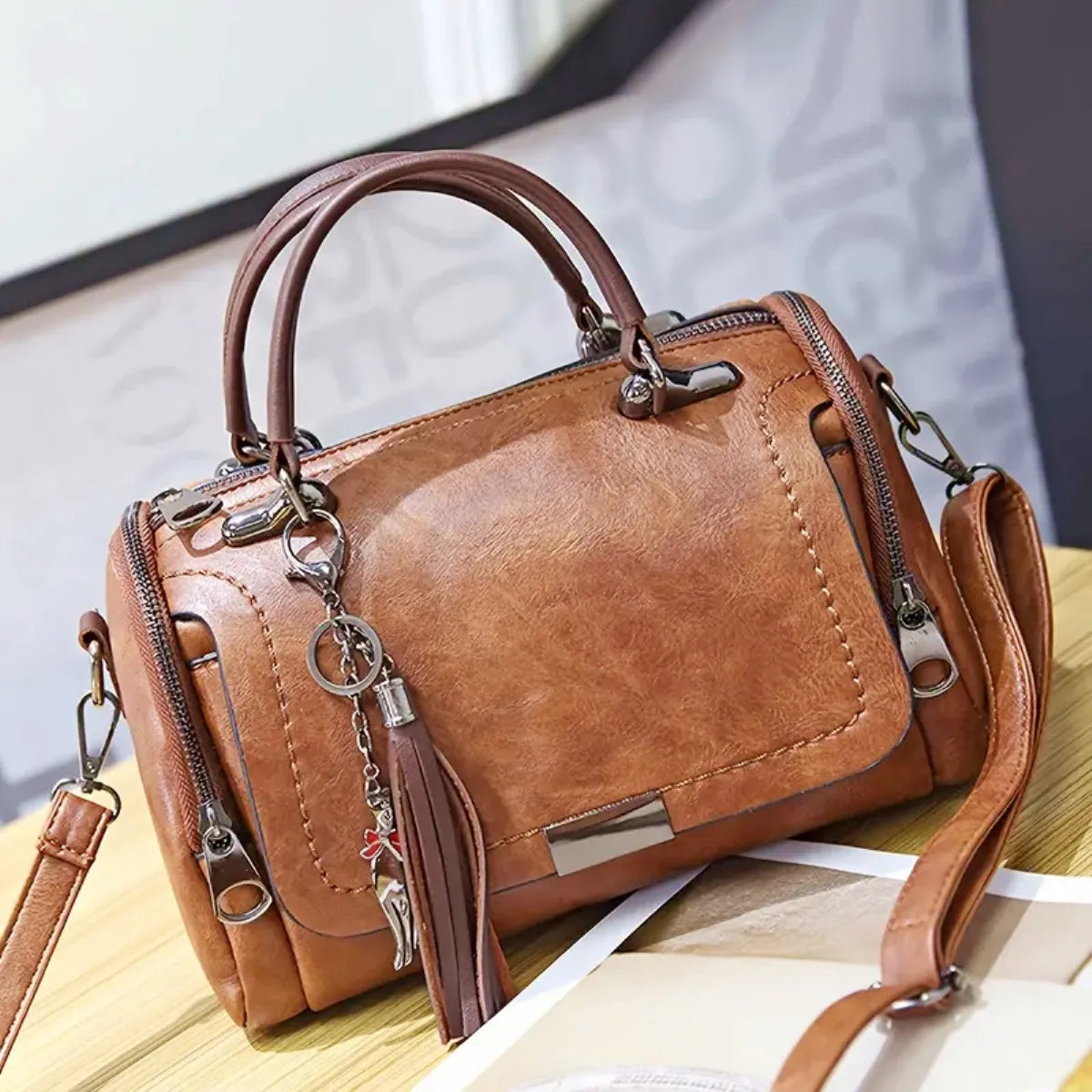 Elegant Women's Leather Shoulder Bag Alice Elegant Women's Leather Shoulder Bag Alice Blue Wolf Store Brown