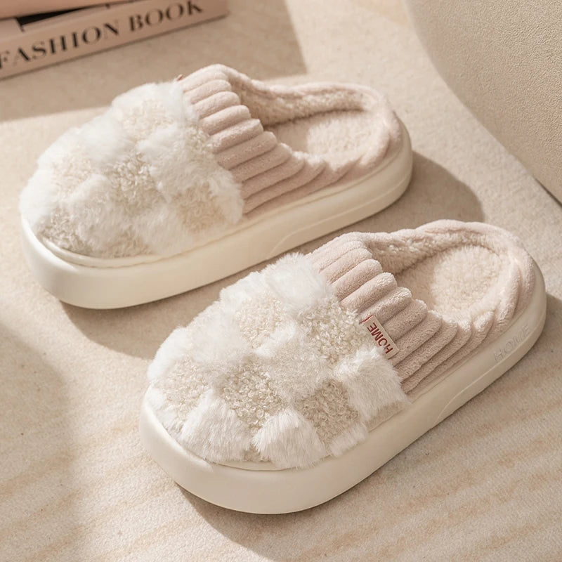 Fashion Plaid Slipper Flip Flop for Women and Men Fashion Plaid Slipper Flip Flop for Women and Men Blue Wolf Store EU36-37/UK3.5-4/US5-6 White
