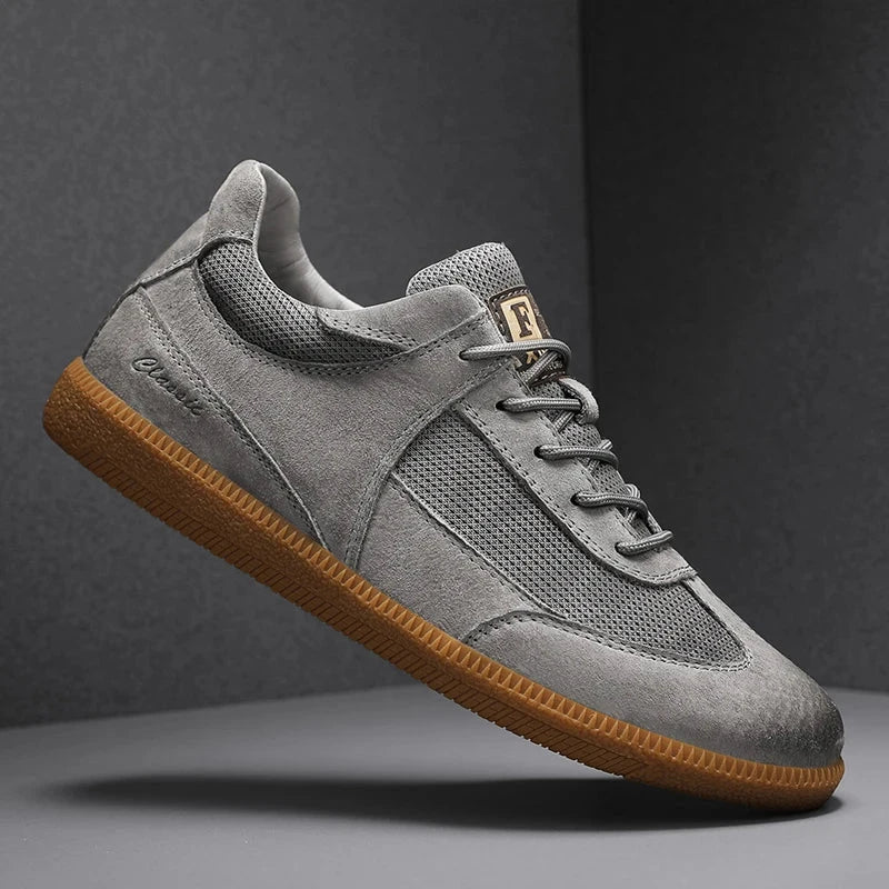 Genuine Leather Casual Shoes For Men Breathable Mesh Patchwork Board Sneakers Men Flats Footwear Plus Size 39-47 Walking Shoes Blue Wolf Store
