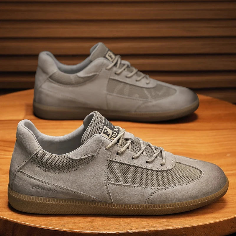 Genuine Leather Casual Shoes For Men Breathable Mesh Patchwork Board Sneakers Men Flats Footwear Plus Size 39-47 Walking Shoes Blue Wolf Store