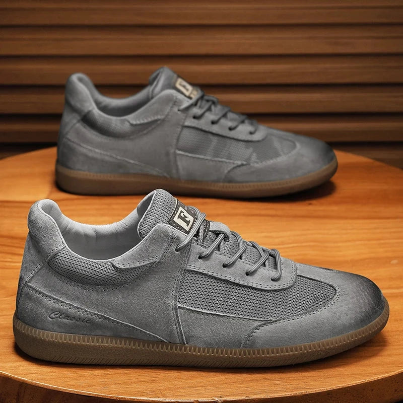 Genuine Leather Casual Shoes For Men Breathable Mesh Patchwork Board Sneakers Men Flats Footwear Plus Size 39-47 Walking Shoes Blue Wolf Store