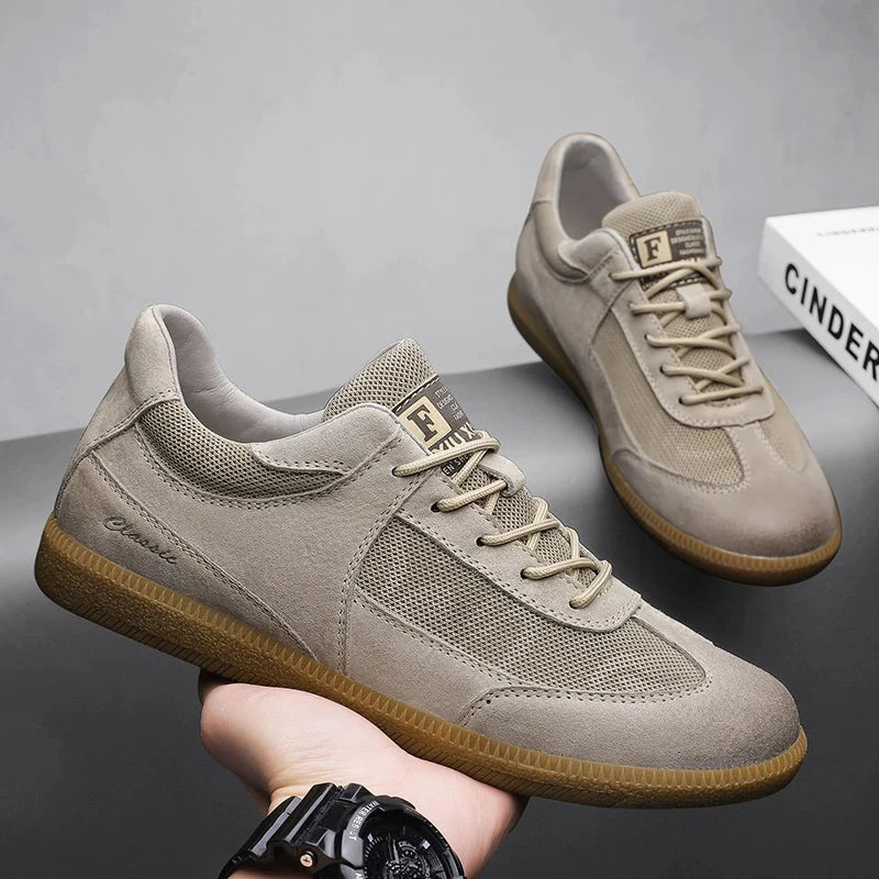 Genuine Leather Casual Shoes For Men Breathable Mesh Patchwork Board Sneakers Men Flats Footwear Plus Size 39-47 Walking Shoes Blue Wolf Store