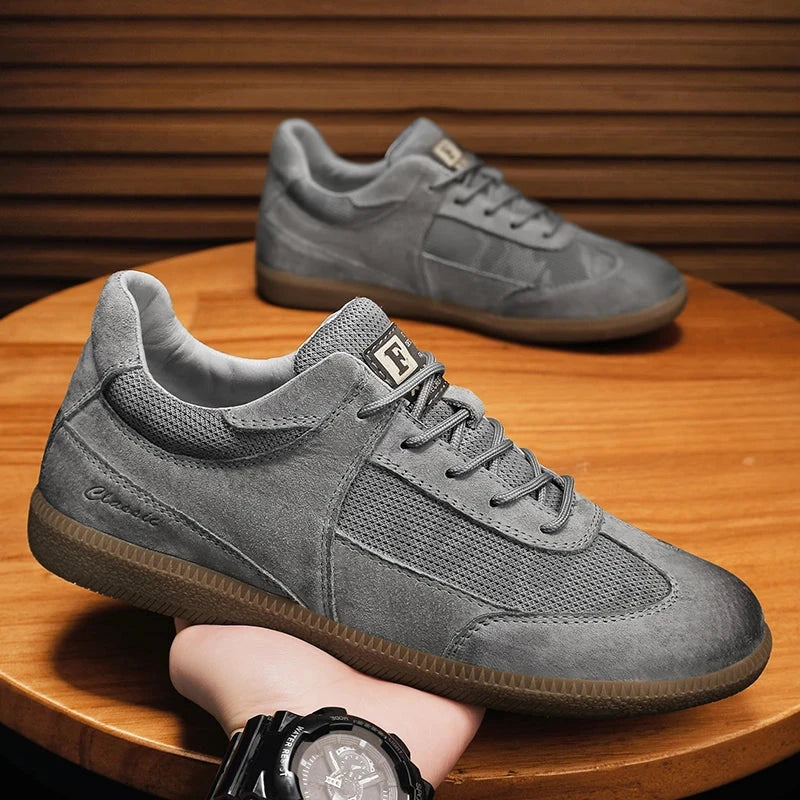 Genuine Leather Casual Shoes For Men Breathable Mesh Patchwork Board Sneakers Men Flats Footwear Plus Size 39-47 Walking Shoes Blue Wolf Store
