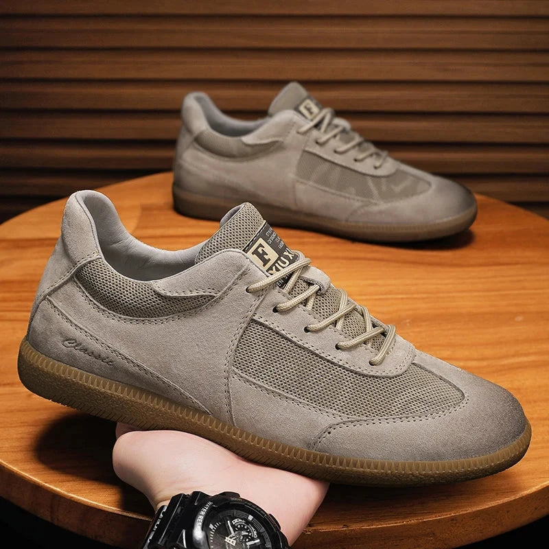 Genuine Leather Casual Shoes For Men Breathable Mesh Patchwork Board Sneakers Men Flats Footwear Plus Size 39-47 Walking Shoes Blue Wolf Store