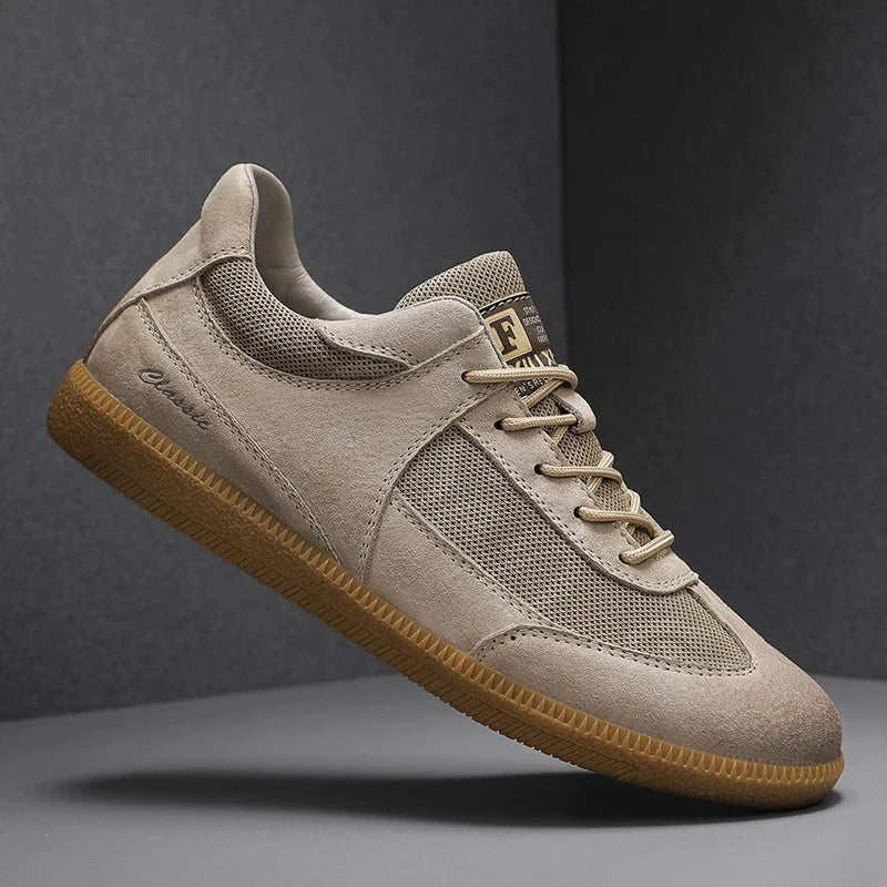 Genuine Leather Casual Shoes For Men Breathable Mesh Patchwork Board Sneakers Men Flats Footwear Plus Size 39-47 Walking Shoes Blue Wolf Store