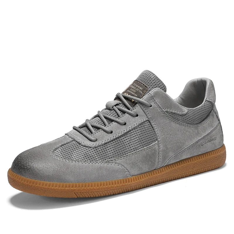 Genuine Leather Casual Shoes For Men Breathable Mesh Patchwork Board Sneakers Men Flats Footwear Plus Size 39-47 Walking Shoes Blue Wolf Store GRAY 47