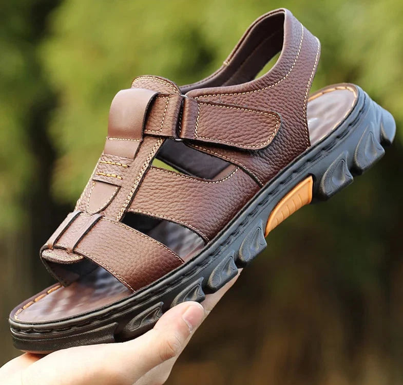 Genuine Leather Men Sandals Men's Massage Sandals Outdoor Non-Slip Beach Shoes Men's Durable Treking Sports Sandals Big Size 48 Blue Wolf Store