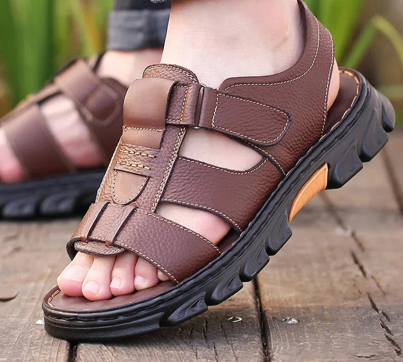 Genuine Leather Men Sandals Men's Massage Sandals Outdoor Non-Slip Beach Shoes Men's Durable Treking Sports Sandals Big Size 48 Blue Wolf Store