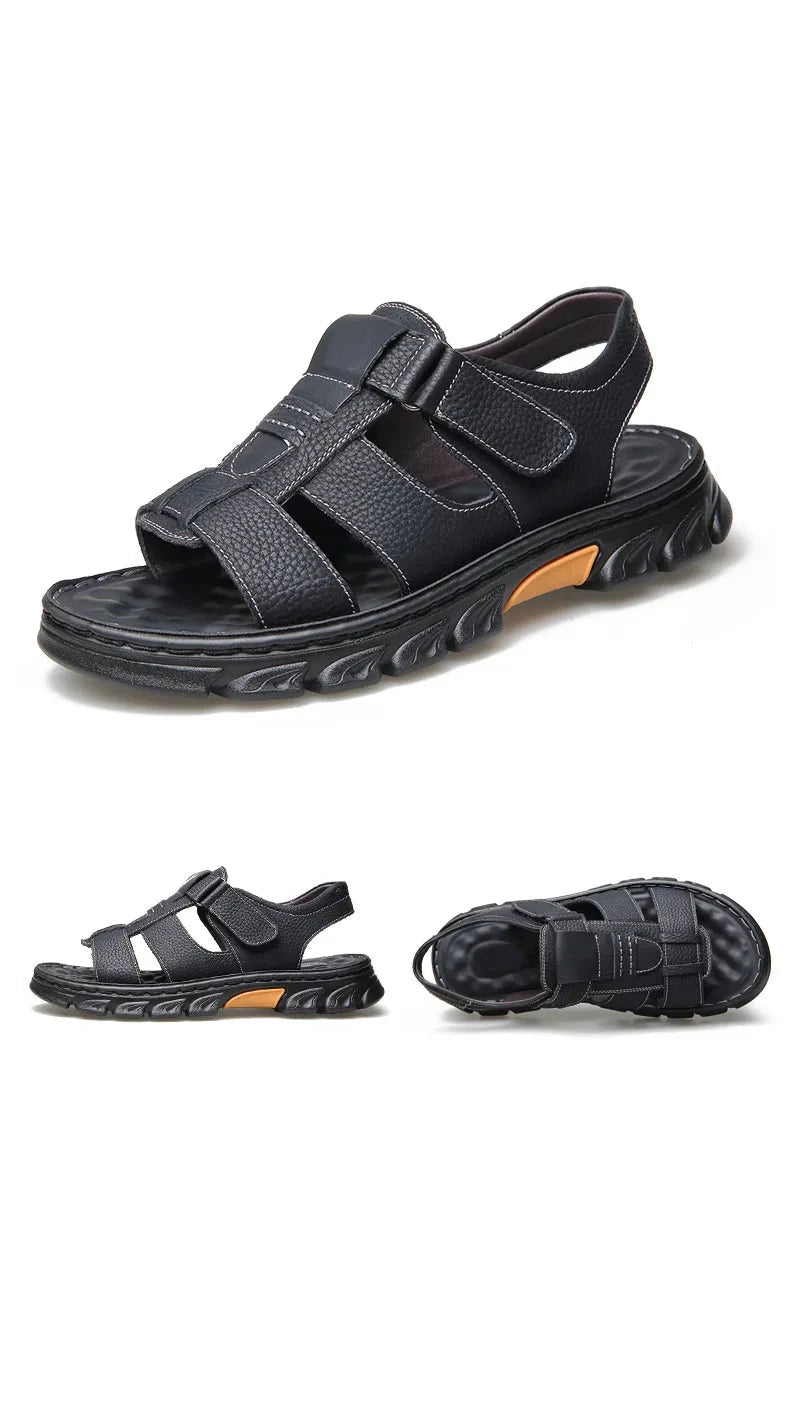 Genuine Leather Men Sandals Men's Massage Sandals Outdoor Non-Slip Beach Shoes Men's Durable Treking Sports Sandals Big Size 48 Blue Wolf Store
