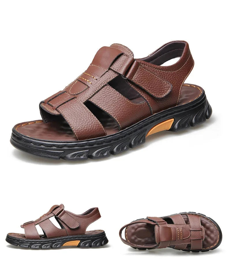 Genuine Leather Men Sandals Men's Massage Sandals Outdoor Non-Slip Beach Shoes Men's Durable Treking Sports Sandals Big Size 48 Blue Wolf Store