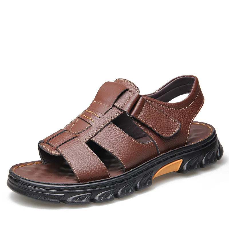 Genuine Leather Men Sandals Men's Massage Sandals Outdoor Non-Slip Beach Shoes Men's Durable Treking Sports Sandals Big Size 48 Blue Wolf Store