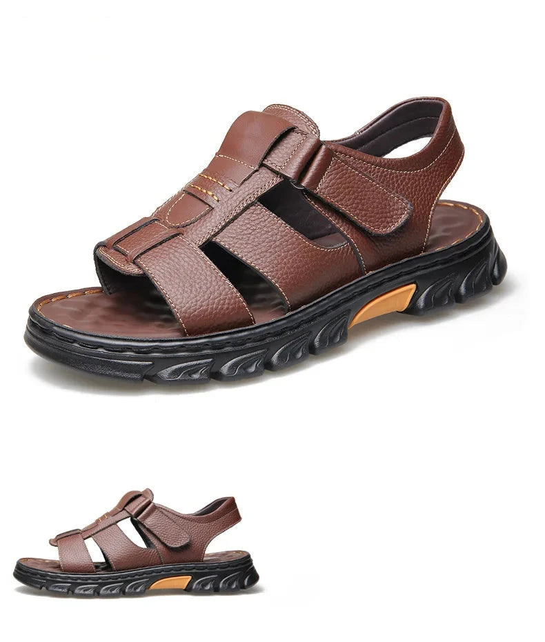 Genuine Leather Men Sandals Men's Massage Sandals Outdoor Non-Slip Beach Shoes Men's Durable Treking Sports Sandals Big Size 48 Blue Wolf Store