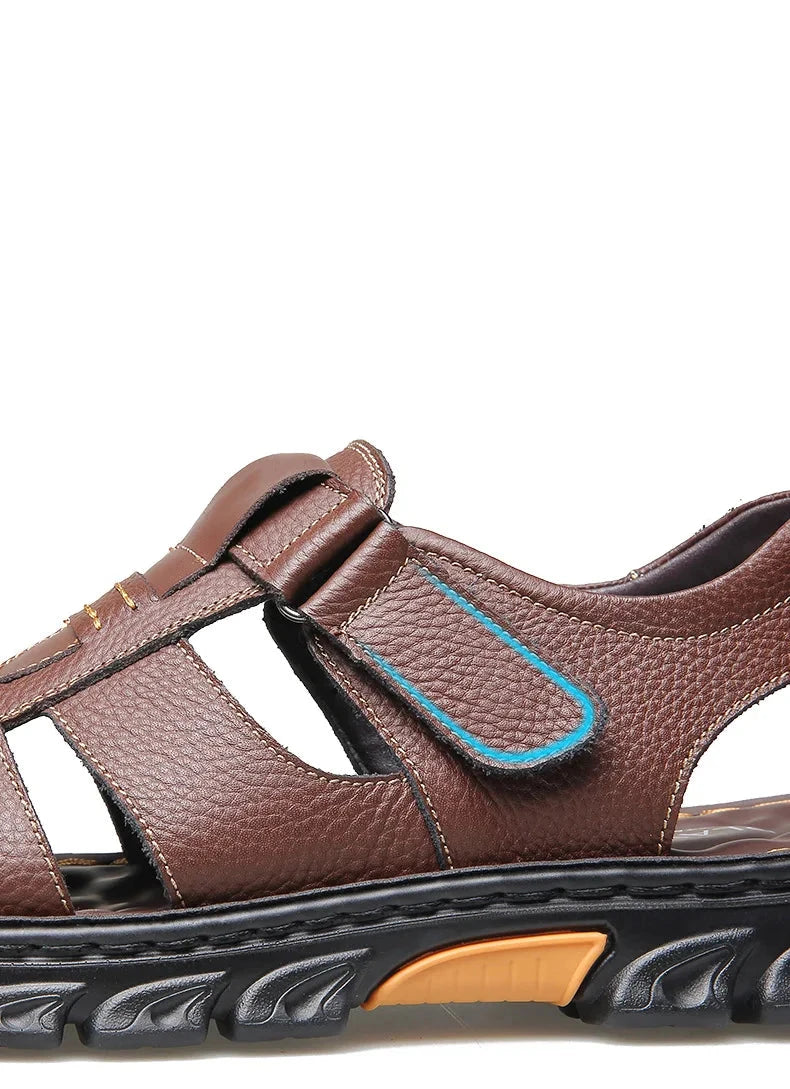 Genuine Leather Men Sandals Men's Massage Sandals Outdoor Non-Slip Beach Shoes Men's Durable Treking Sports Sandals Big Size 48 Blue Wolf Store