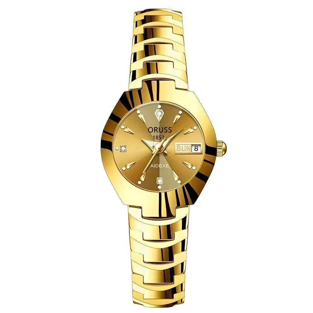 Gorgeous beautiful women's watch personality chic fashion all durable high-end atmosphere gentle trend double calendar durable c Blue Wolf Store golden