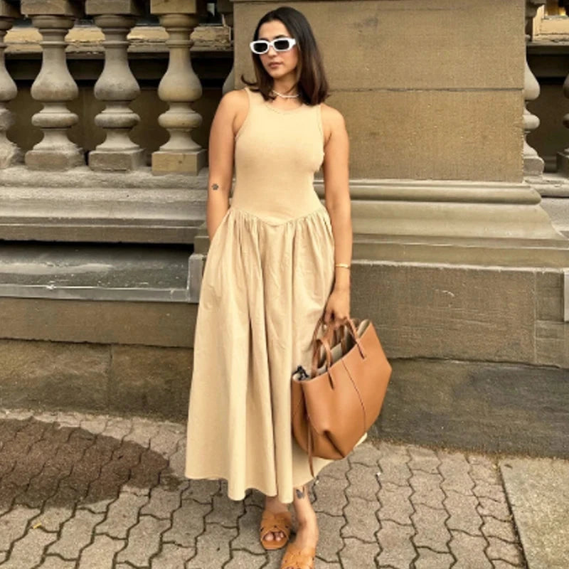HXAO Khaki Elegant Long Dresses 2025 Women's Spring Sleeveless Black Dresses Fashion Casual Party Y2k Dress Vestidos For Female Blue Wolf Store
