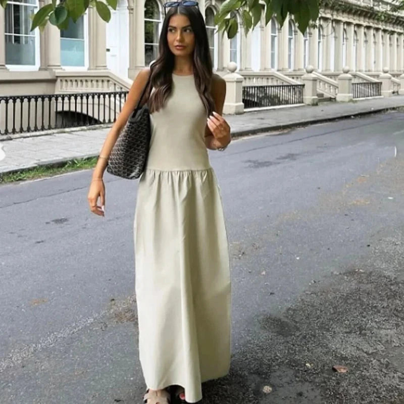 HXAO Khaki Elegant Long Dresses 2025 Women's Spring Sleeveless Black Dresses Fashion Casual Party Y2k Dress Vestidos For Female Blue Wolf Store