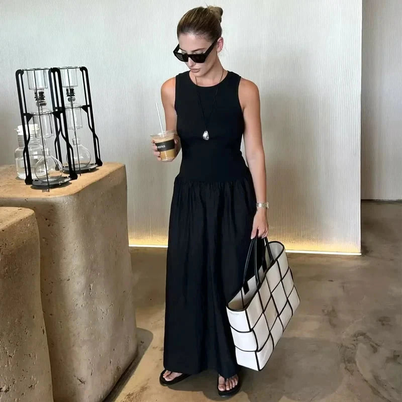 HXAO Khaki Elegant Long Dresses 2025 Women's Spring Sleeveless Black Dresses Fashion Casual Party Y2k Dress Vestidos For Female Blue Wolf Store