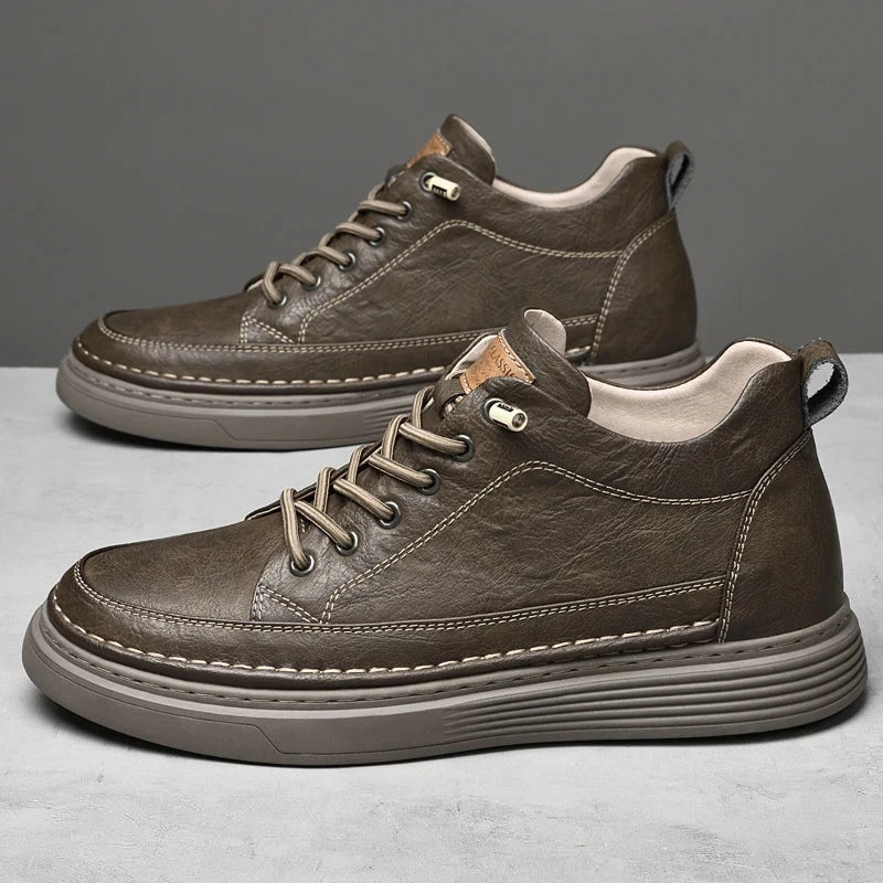 Italian Brand Men's Genuine Leather Casual Shoes Fashionable Beige Men's Hiking Shoes Camping High Top Shoes Big Size:36-47 Blue Wolf Store