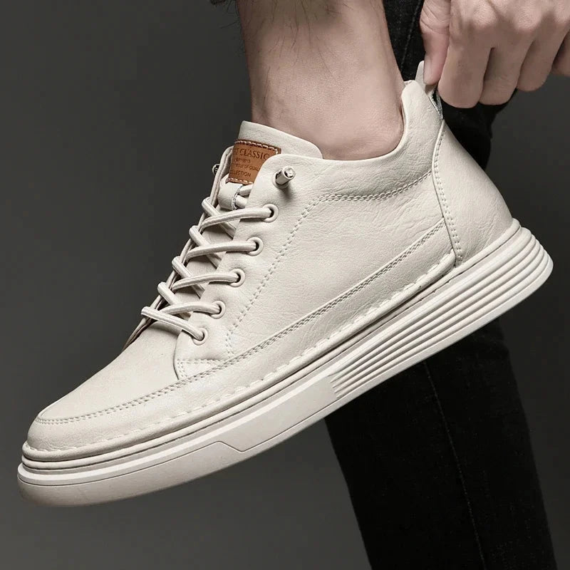 Italian Brand Men's Genuine Leather Casual Shoes Fashionable Beige Men's Hiking Shoes Camping High Top Shoes Big Size:36-47 Blue Wolf Store