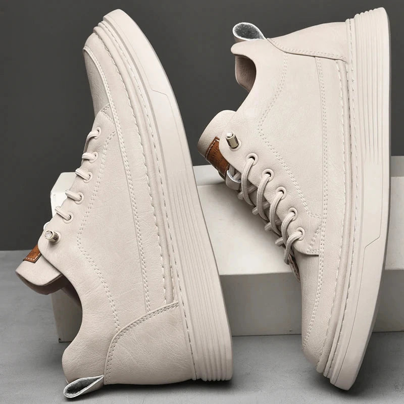 Italian Brand Men's Genuine Leather Casual Shoes Fashionable Beige Men's Hiking Shoes Camping High Top Shoes Big Size:36-47 Blue Wolf Store